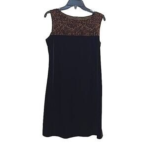 Vintage Y2K Brown Velvet Floral Burnout Sleeveless Mini Dress 10 Petite